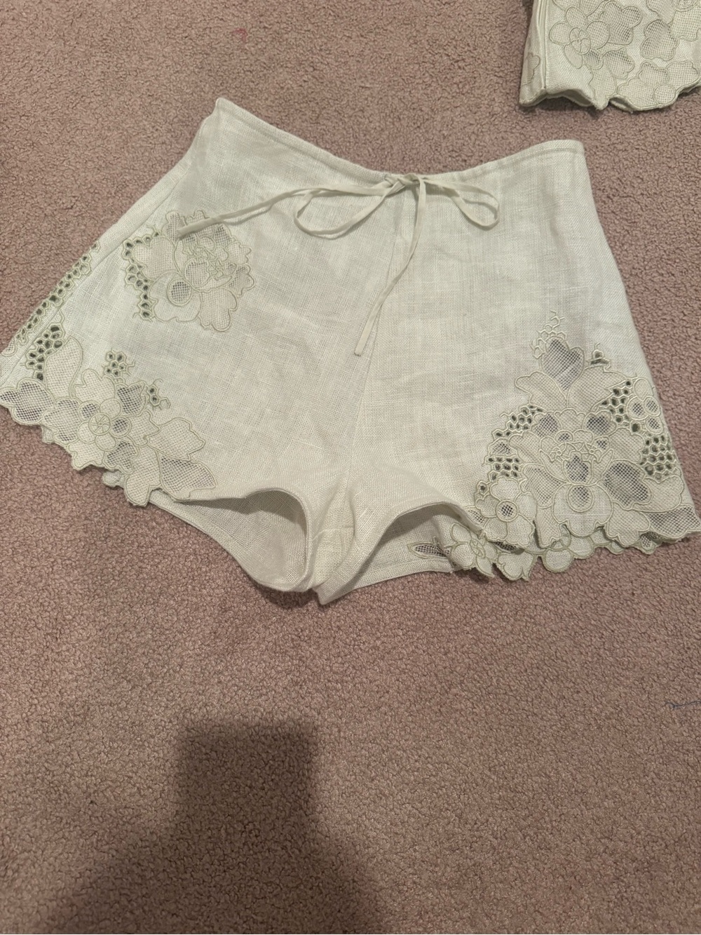 Never Worn Cult Gaia Zuria Embroidered Linen Shorts in Honeydew - Picture 3 of 4